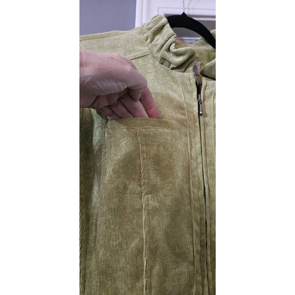 Chicos Womens Size M/8 Corduory Jacket Chartreuse Green Ruffle Neck Full Zip - Picture 5 of 8